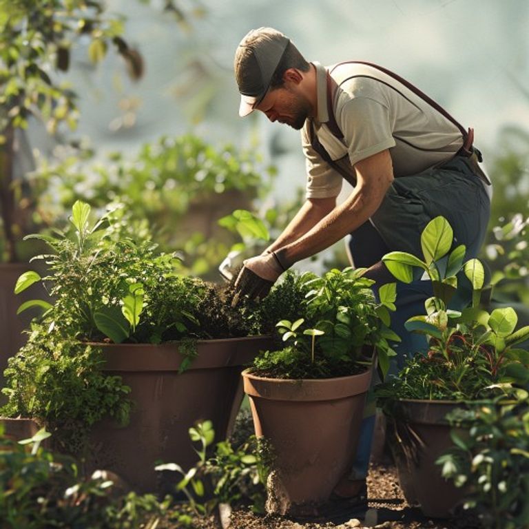 Gardener filling large containers from Jack's Magic 60L bag