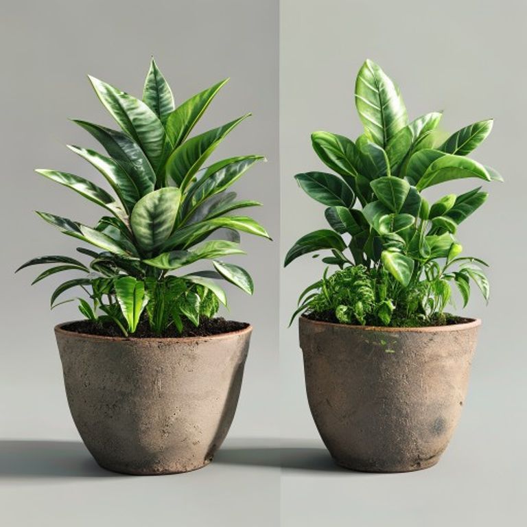 Side-by-side potted plants grown in different compost mixes