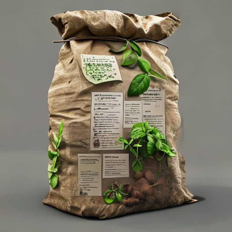 Compost bag label and gardening notes discussing peat content