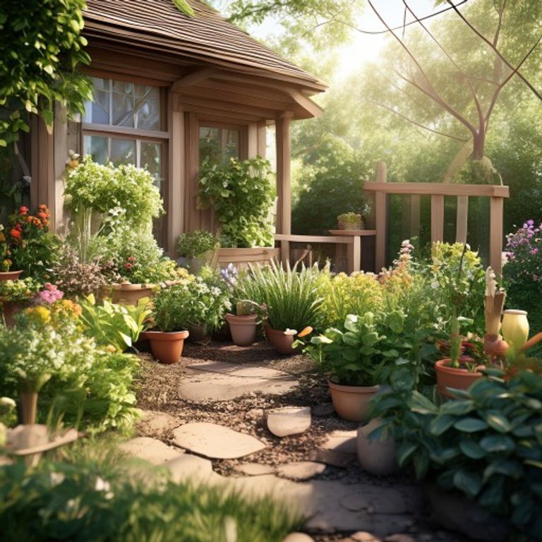 Garden border plants with fresh compost top dressing