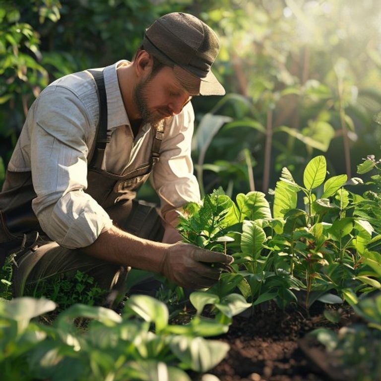 Gardener comparing notes on plant growth and compost use